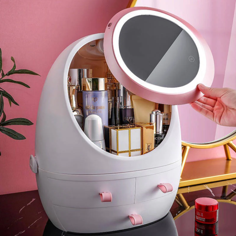 Cosmetics Storage Box with Light 360 degrees rotation